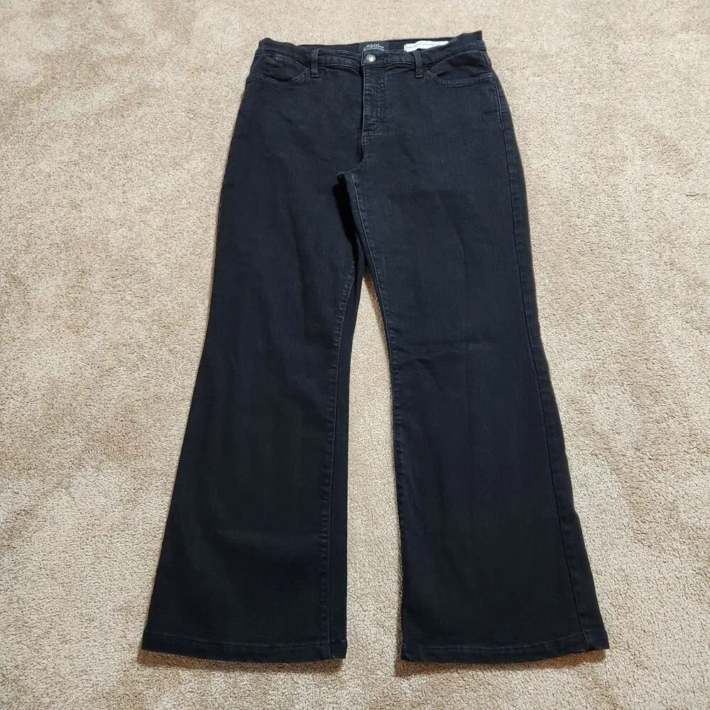 NYDJ Jeans Women 14P Black Mid Rise Bootcut Studded Back Pockets Made In USA
